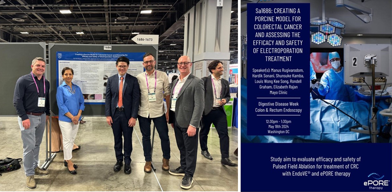 Photo of Colin Forde, Chief Operating Officer,Sean Kinsella, Chief Technical Officer and Simon Ombler, Sales and Marketing Director alongside the event poster.